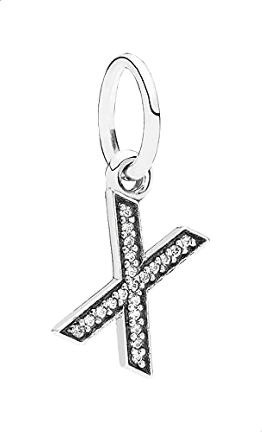 Pandora Cubic Zirconia Embellished Letter X Shaped Dangle Charm for Women - Silver