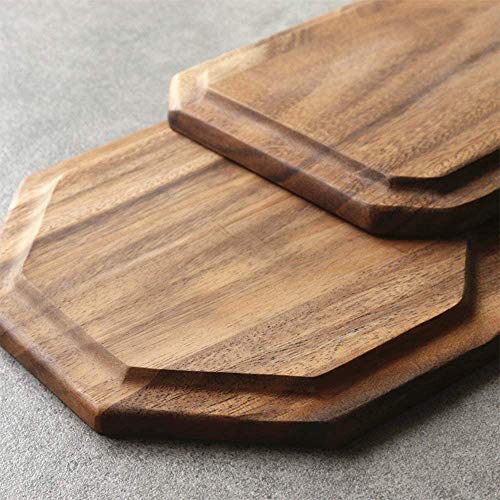 Set of 2 Acacia Wooden Octagon Square Trays Serving Bread Plates for Fruit Salad Platter Vegetable Food Dish