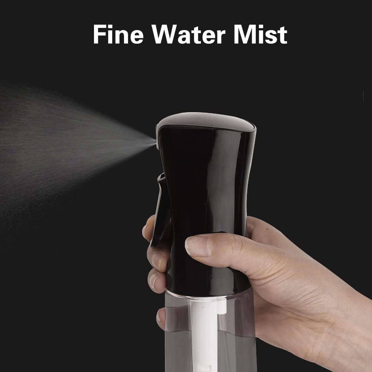 ECVV® Continuous Spray Bottle Plastic Empty Hair Mist Sprayer Ultra Fine Water Mister for Hairstyling Cleaning Salons Plants Pet Care (300ml, Transparent Black)