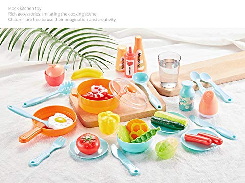 Lenosed Kids Play Kitchen, Simulation Toy Spray Water Tableware Kids Kitchen Toys, 42Pcs Cooking Set Fruit Vegetable Tea Playset Toy For Kids Early Age Development Educational Pretend Player