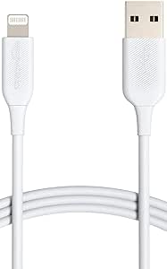 Amazon Basics USB-A to Lightning ABS Charger Cable, MFi Certified Charger for Apple iPhone 14 13 12 11 X Xs Pro, Pro Max, Plus, iPad, 1.8 meters, White