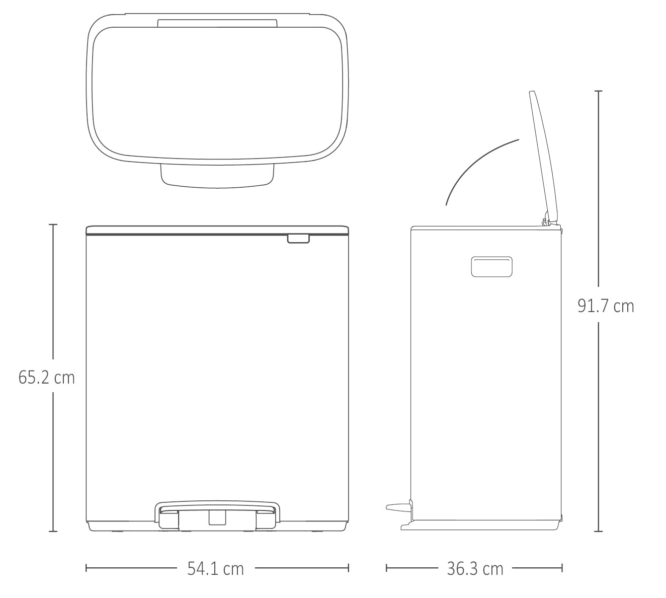 Brabantia Bo Pedal Bin - 60L Inner Bucket (Platinum) Large Waste Kitchen Bin - Soft Closing Lid