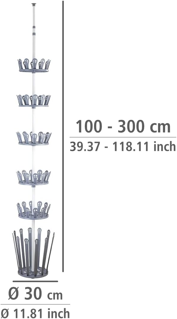 WENKO Telescopic Shoe Rack Achilles, Powder-Coated Metal, 6-Tier Adjustable Footwear Storage, Home & Bedroom Space Saver, 30x100-300x30cm, White