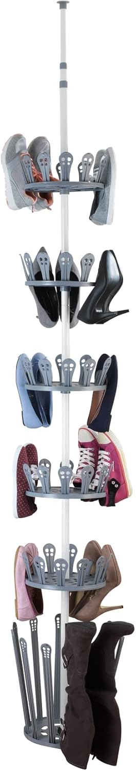 WENKO Telescopic Shoe Rack Achilles, Powder-Coated Metal, 6-Tier Adjustable Footwear Storage, Home & Bedroom Space Saver, 30x100-300x30cm, White
