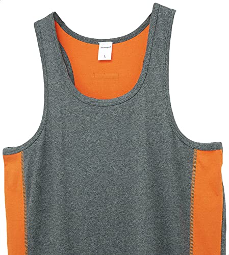 Splash Two-Tone Cotton Tank Top for Men - Heather Grey & Orange, S