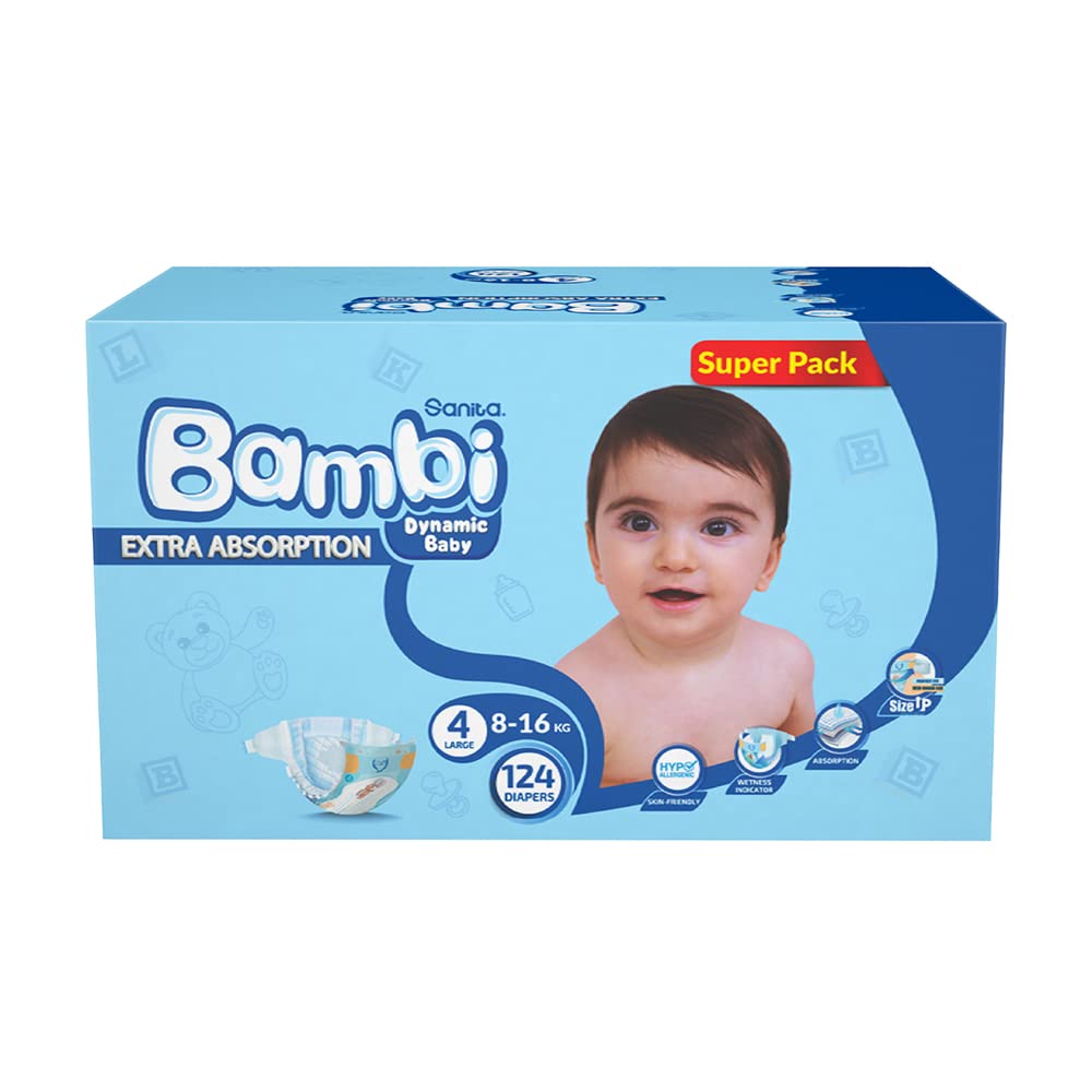 Sanita Bambi Baby Diaper Size 4 Large 8-16kg 62pcs , package may vary