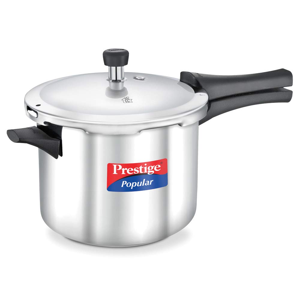 Prestige Popular 5 Ltr Pressure Cooker|Stainless Steel Induction Compatible Cooker|4.5 mm Thick Alpha Base|Sturdy Handles MPP20652 Silver