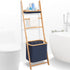 Wooden Bath Towel Ladder Rack With Drying Bar Storage Holder And Hamper Basket - Wall Leaning Decorative Blanket Throw Hanger Stand For Bathroom Floor Standing Modern Room Organizer