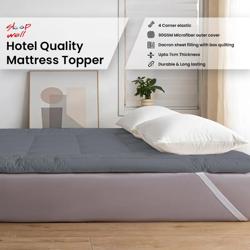 Sleep Well Soft Material Stripe Mattress Topper - 600GSM (180x200+7cm - Grey)