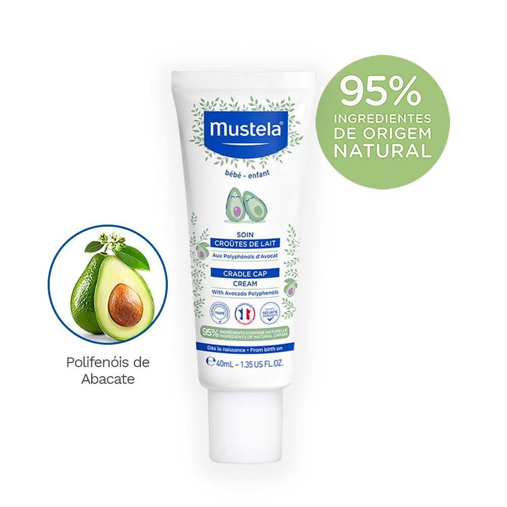 Mustela Baby Cradle Cap Cream - Newborn safe - with Natural Avocado - Paraben Free & Fragrance Free - 40ml