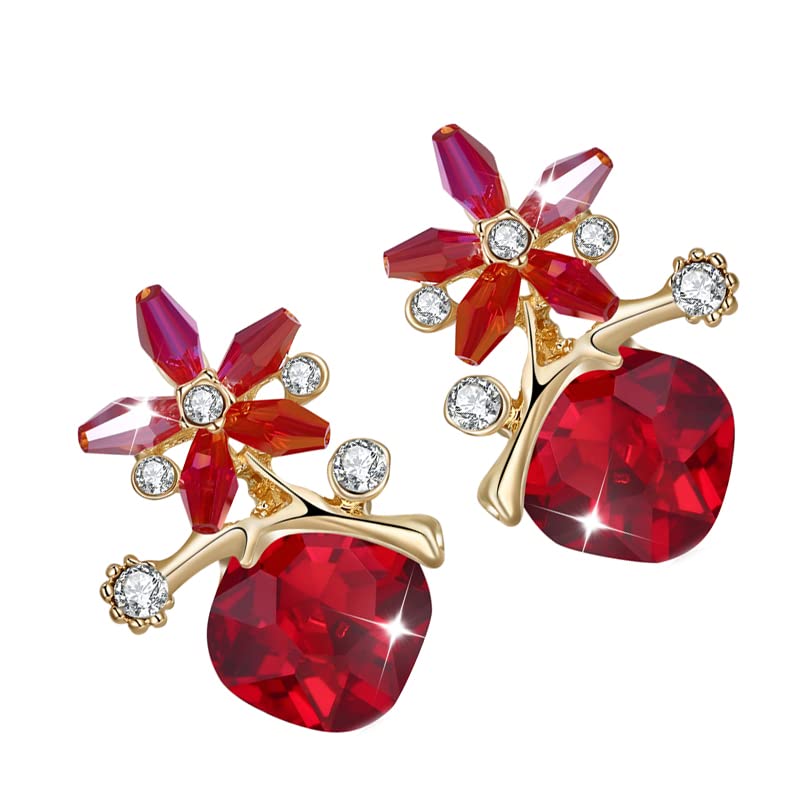 Yellow Chimes Floral Red Crystal Stud Earrings for Women