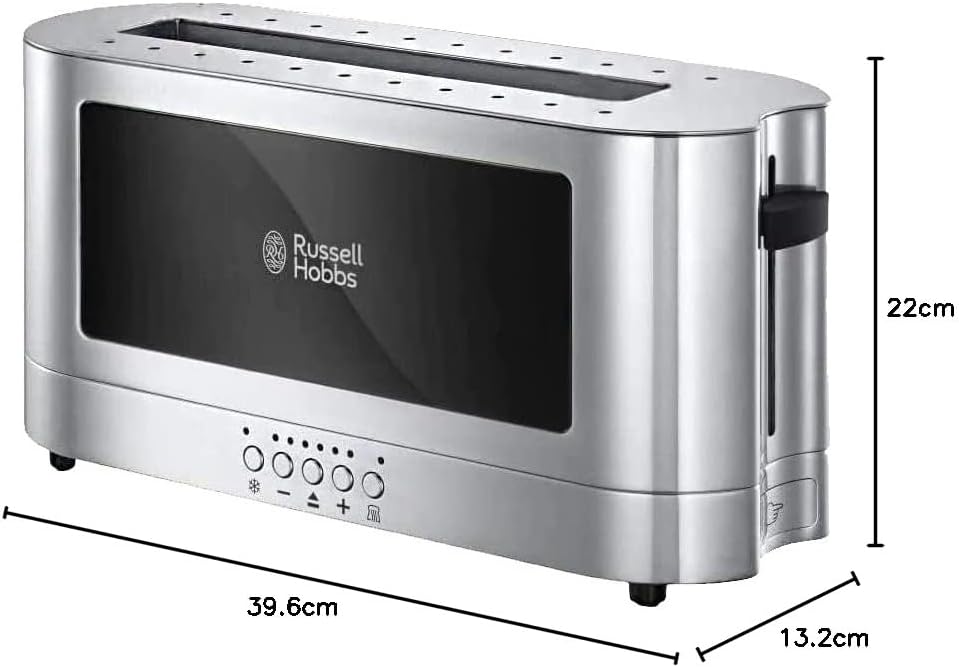 Russell Hobbs (23380-56) Long Slot Toaster - 1420W, Toast Technology, 7 Settings, Defrost/Reheat/Cancel, Glass View, Stainless Steel - 1-Year Warranty