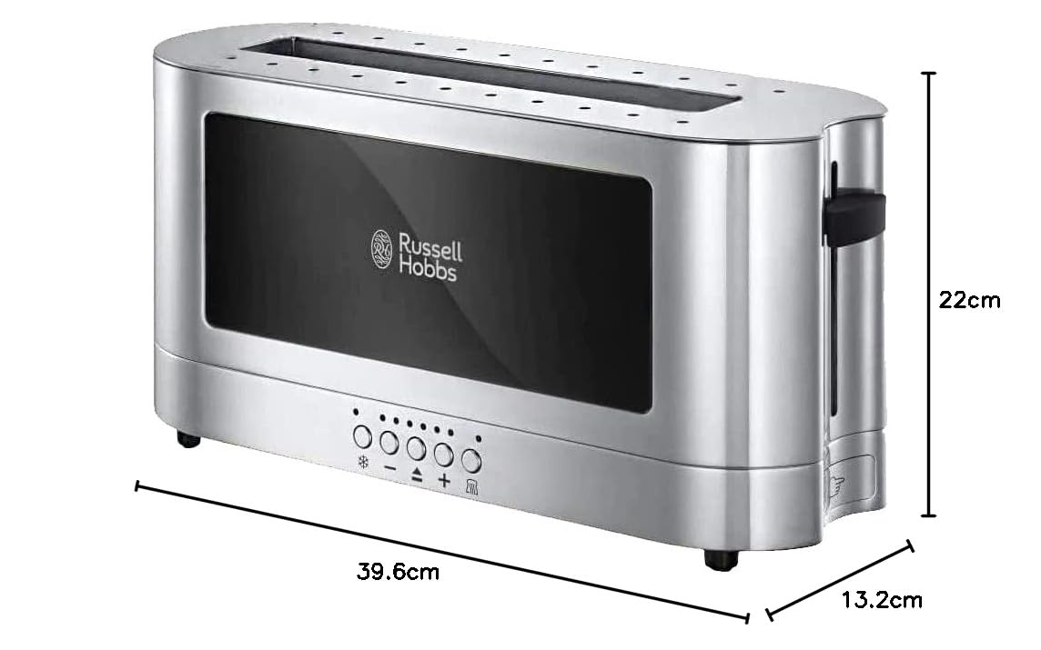 Russell Hobbs (23380-56) Long Slot Toaster - 1420W, Toast Technology, 7 Settings, Defrost/Reheat/Cancel, Glass View, Stainless Steel - 1-Year Warranty