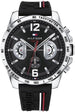 Tommy Hilfiger Mens Quartz Watch Black with racing stripes silicone strap