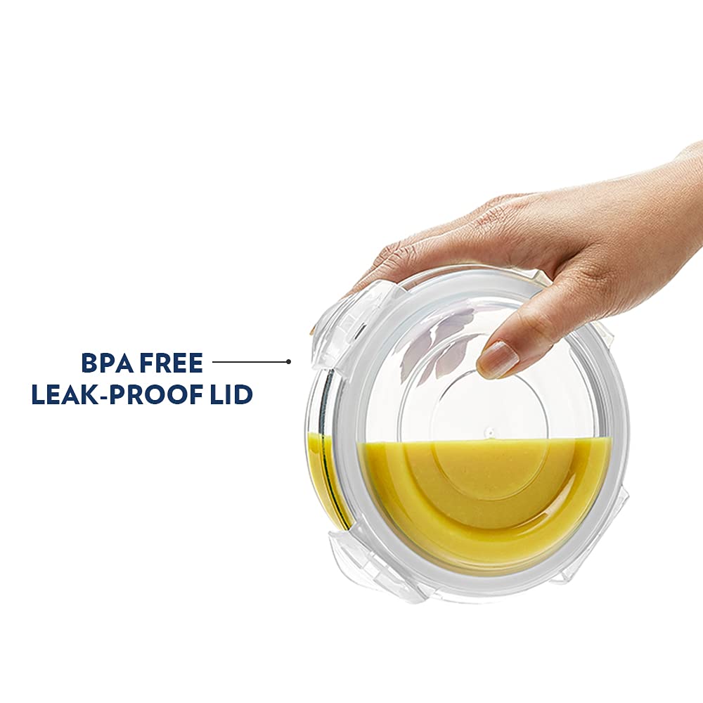 BOROSIL KLIP-N-STORE ROUND GLASS STORAGE CONTAINER WITH AIR TIGHT LID FOOD STORAGE CONTAINER MICROWAVE SAFE CONTAINER 950 ML