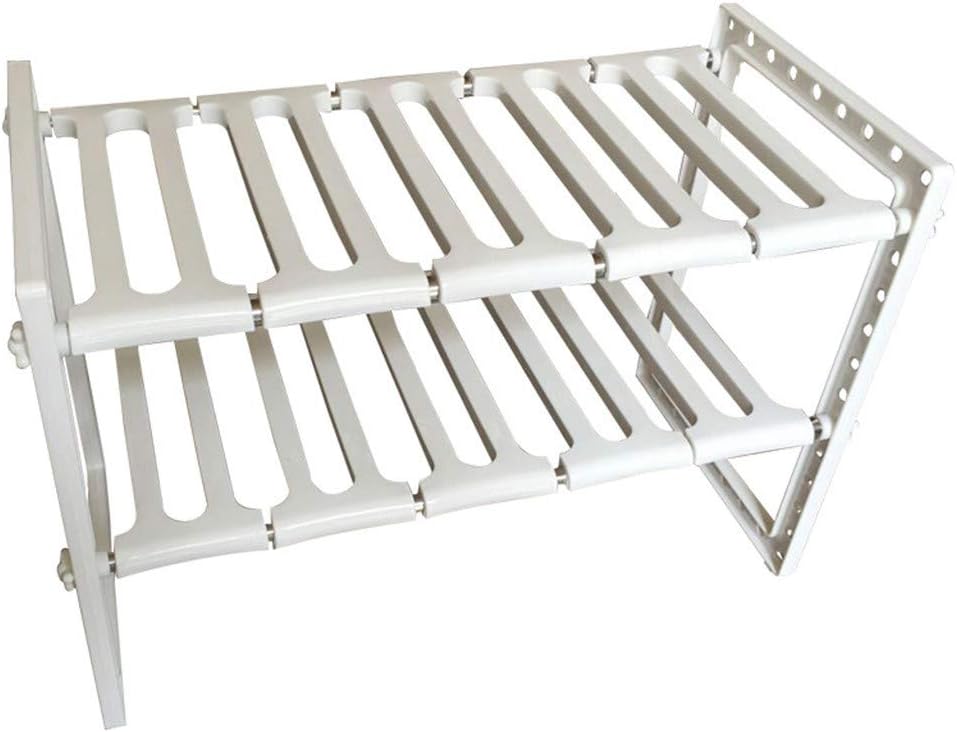 YumLock Kitchen Sink Dish Rack, Adjustable 2 Tier Under Shelf Storage Organize Rack Holder, White