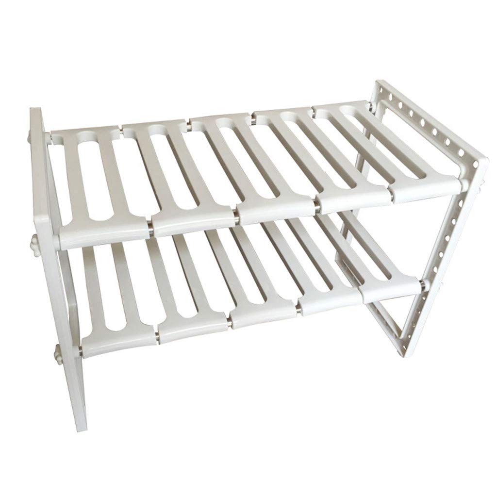YumLock Kitchen Sink Dish Rack, Adjustable 2 Tier Under Shelf Storage Organize Rack Holder, White