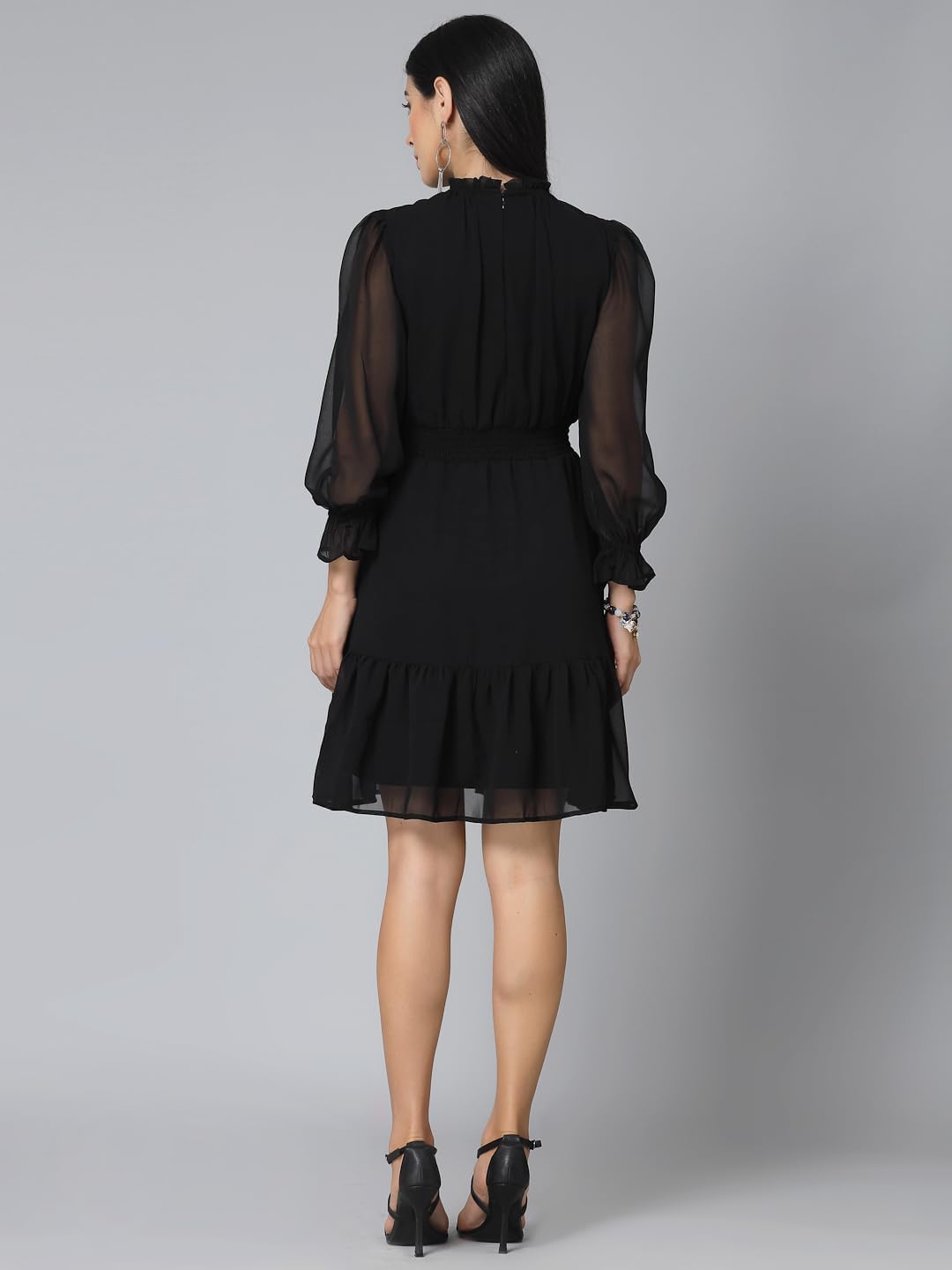 Krave Women Solid Black Georgette Dress