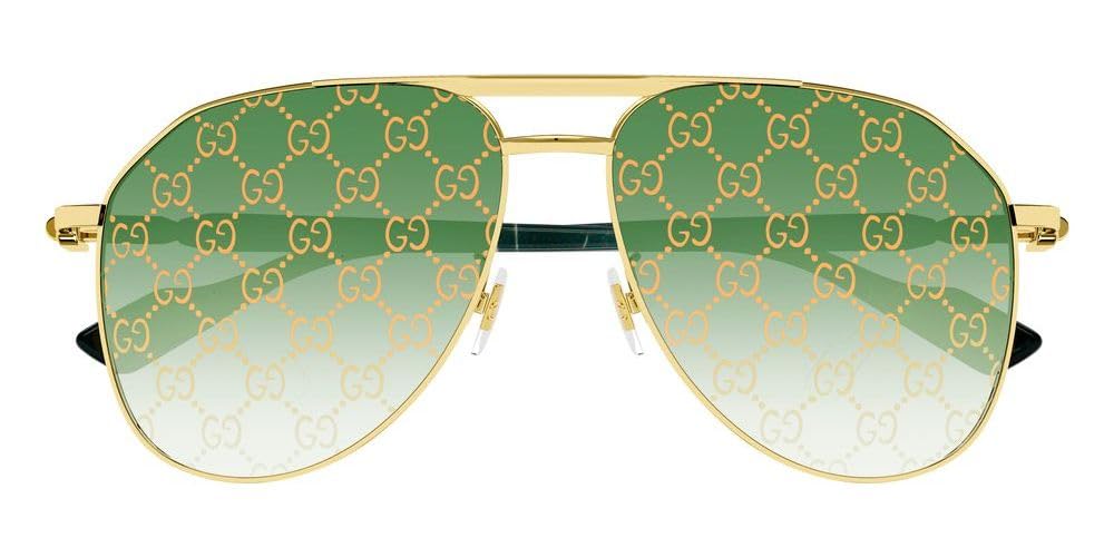 GUCCI SUNGLASSES GG1220S GOLD-GOLD-GREEN 59 MENS
