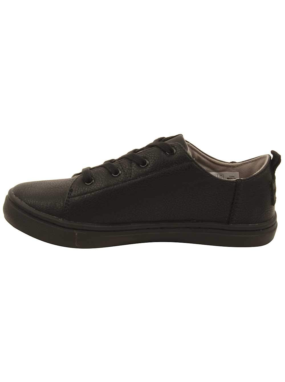 TOMS Faux Leather Lace-Up Sneakers With Pull Tab for Boys, Black, 31 EU