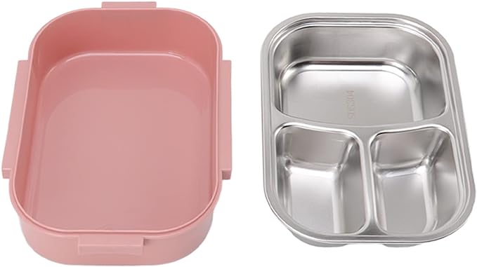 Bento Lunch Box - Double Layer Camera-Shaped Container, 1450ml with Soup Bowl for School (Pink)