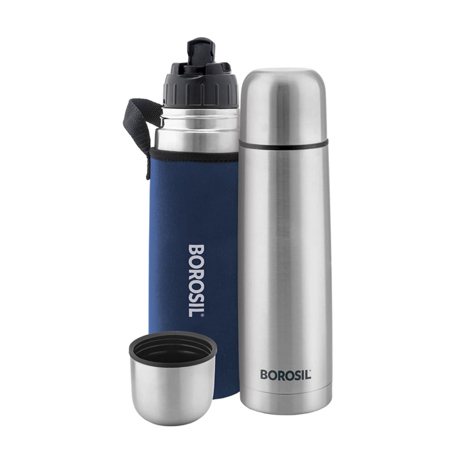 Borosil Stainless Steel Hydra Thermo Double Wall Copper Coated Inner Vacuum Insulated Flask with Blue Jacket |Water Bottle|Thermos|Sports Bottle|Yoga Bottle|Outdoor|Reusable Leak Proof 500 ml