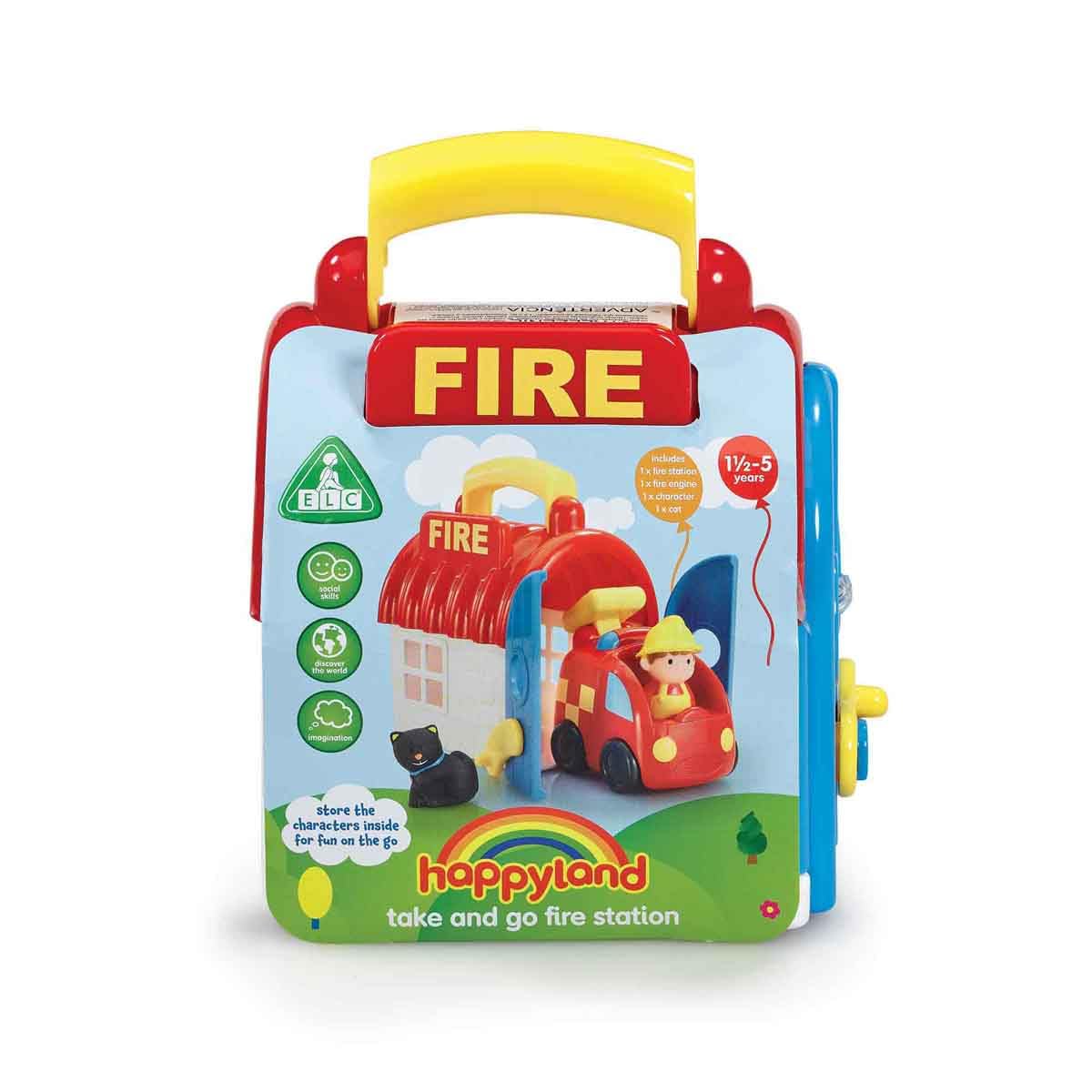 HappyLand Take and Go Fire Station Playset – Imagination Playset for Toddlers (Ages 18 Months to 5 Years)