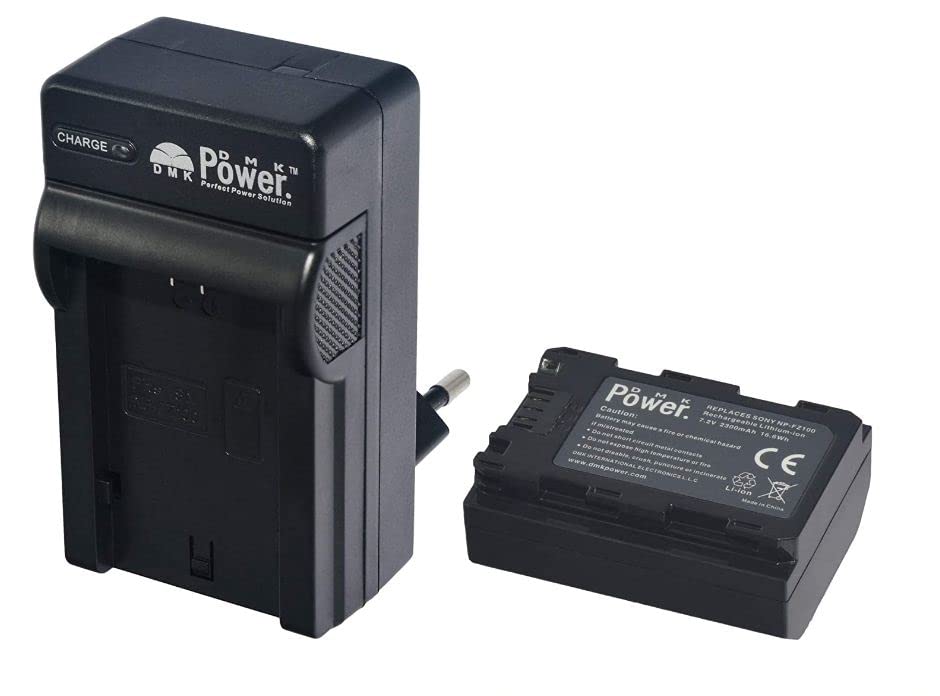 DMK Power NP-FZ100 Battery and TC600E Travel Charger Compatible with Sony NP-FZ100, BC-QZ1 A7RIII A7R3, a7 III, Alpha 9, Alpha 9R, Alpha 9S Digital Camera