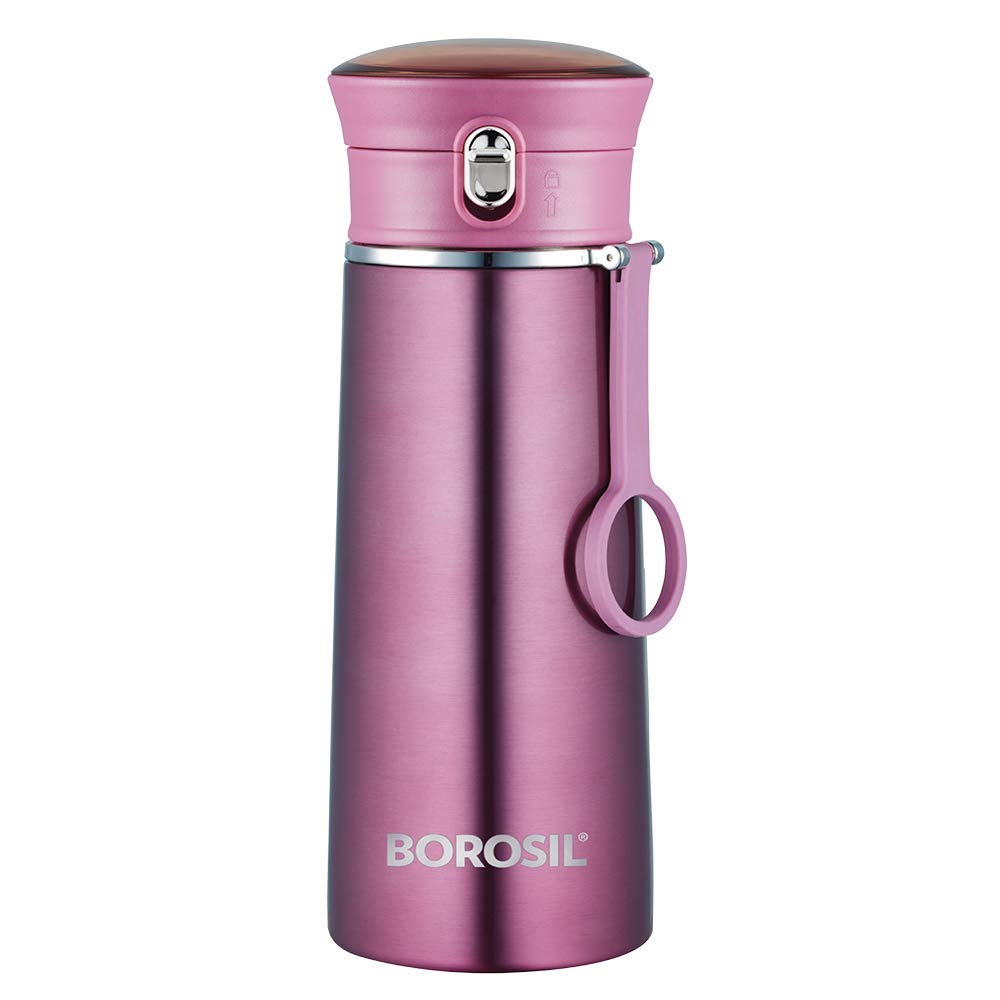 BOROSIL Double Wall Copper Coated Inner Vacuum Insulated Travelease Flask |Water Bottle|Thermos|Sports Bottle|Yoga Bottle|Portable|Office|Outdoor|Reusable Leak Proof PURPLE, 420 ML, BT420PE102