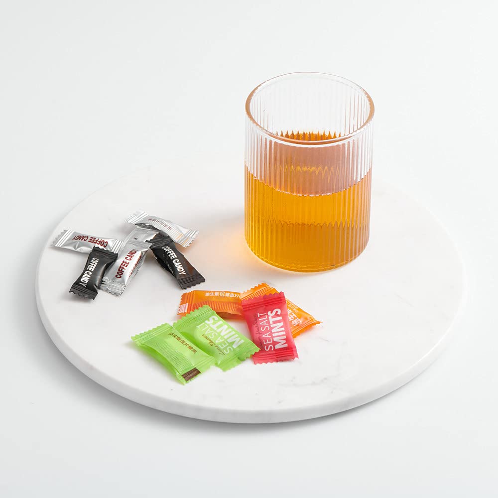 StonePlus Natural Round Marble Tray Glossy Pastry Board for Dessert, Cheese, Coffee, Smooth on Both Sides (Volakas White)