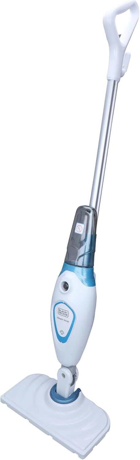 Black+Decker 1300W Steam Mop With Superheated Steam, Swivel Head And Microfibre Pad , White/Blue - Fsm1605-B5