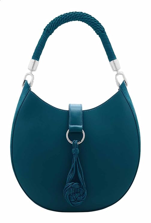 CHARLES & KEITH Faux Leather Knot-Pendant Front-Strap Hobo Bag for Women - Petrol Blue