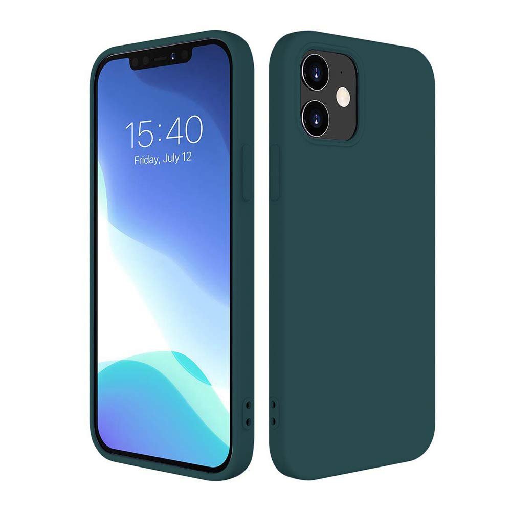 Mitsuba Silicone Protective Case For Iphone 12 &12 Pro 6.1 Inch Soft Liquid Silicone Gel Rubber Cover Shockproof Bumper Anti-Scratch Anti-Fingerprint Many Colors (Dark Green)