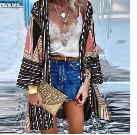 Womens 2022 Fashion Summer Print Kimono Casual Cardigans Loose Cover ups