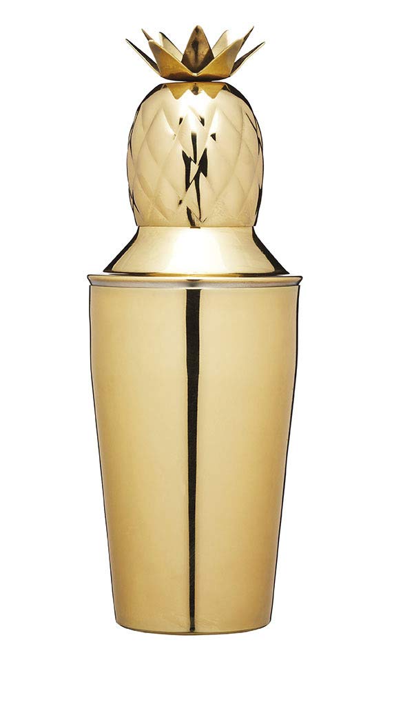 Bar Craft BCCSPAPL Pineapple Cocktail Shaker with Recipe, Stainless Steel, 325 ml, Brass-Effect