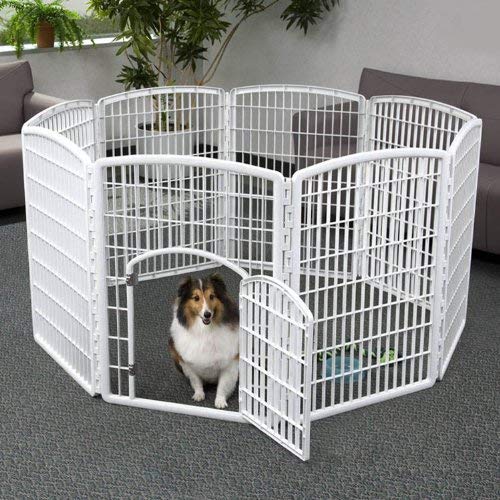 IRIS USA 34'' Pet Playpen 2 Panel Add-On with Connecting Rods, Dog Playpen, Puppy Small Medium Dogs, Heavy-Duty Molded Plastic, Rust-Free, Non-Skid Rubber Feet, Easy Assemble, Customizable, White