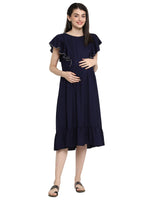 Momstory Women'S Maternity Midi Dress With Frill Details (Mdrfn502152)