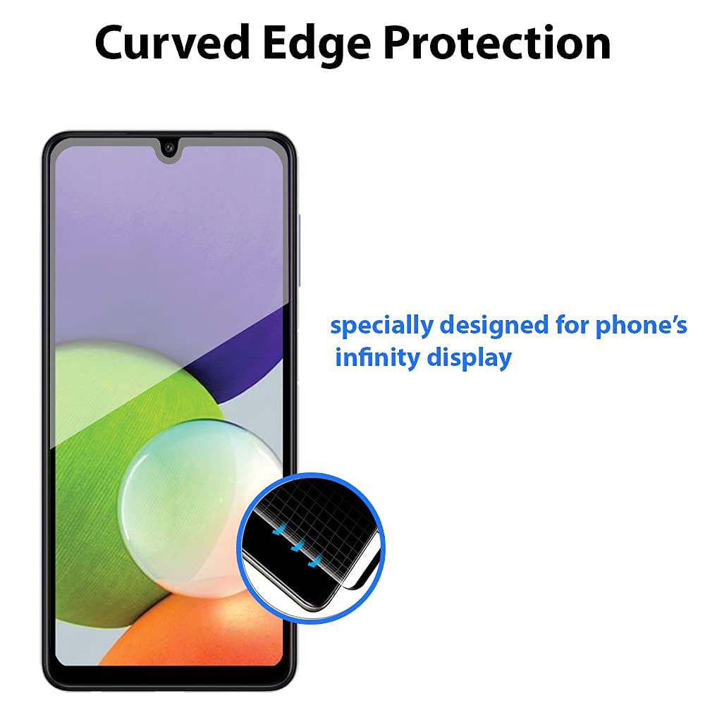 9D Al-HuTrushi Screen Protector compatible with Samsung Galaxy A22 Tempered Glass, Clear Transparent Film Case Friendly 9H Hardness Anti-Fingerprint Anti-Scratch No Bubble (Black-9D)