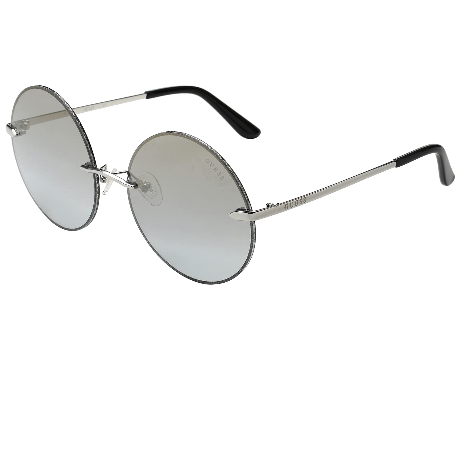 Guess Men's GU764310C Sunglasses, Color: Shiny Light Nickeltin/Smoke Mirror, Size: 61