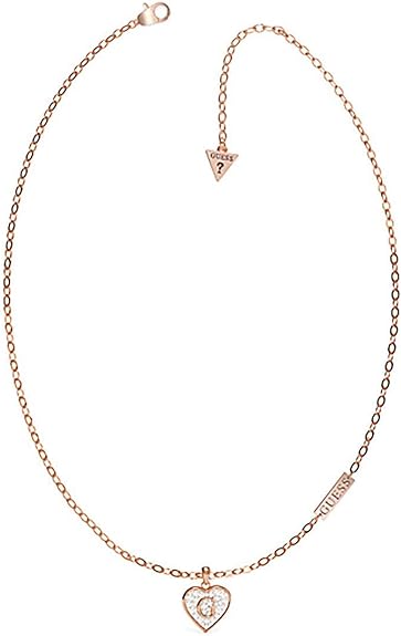 Guess UBN79035 Heart-Shaped Pendant Necklace with Zircon Embellishments - Stainless Steel