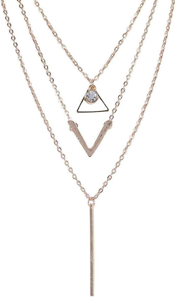 Yellow Chimes Women's/Girls St Elegant and Beautiful Sequins Multi Layered Geometric Long Chain Crystal Cubic Zirconia and Gold Plated Base Metal Choker Necklace (Golden)