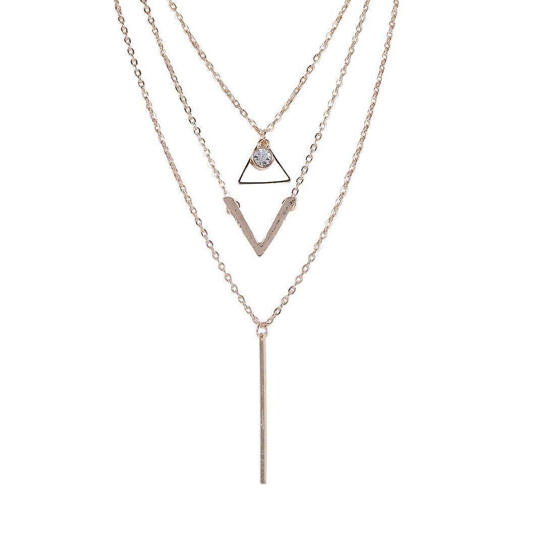 Yellow Chimes Women's/Girls St Elegant and Beautiful Sequins Multi Layered Geometric Long Chain Crystal Cubic Zirconia and Gold Plated Base Metal Choker Necklace (Golden)