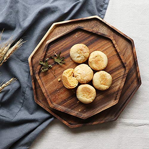 Set of 2 Acacia Wooden Octagon Square Trays Serving Bread Plates for Fruit Salad Platter Vegetable Food Dish