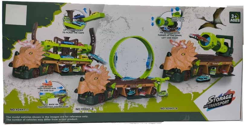 Dinosaur super tranporter pull back on the transmitter and release & simulate the sound of dinosaurs toy for boys multicolor