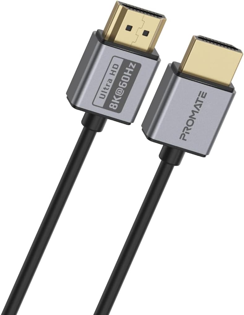Promate HDMI 2.1 Cable, 1.5m HDMI to HDMI Slim Cable with 48Gbps Bandwidth, 8K@60Hz Resolution, UHD Dynamic HDR eARC Wire for MacBook Pro, PS5, TV, Xbox, Roku, Blu-ray Projector, PrimeLink8K-150