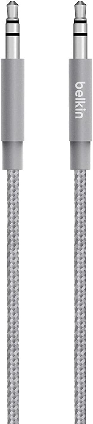 Belkin Mixit Metallic Aux Audio Cable 4 Ft / 1.2 Meters - 3.5Mm Braided Tangle Free Auxiliary Cable With Aluminuim Connectors, Durable And Sleek Audio Link - Grey