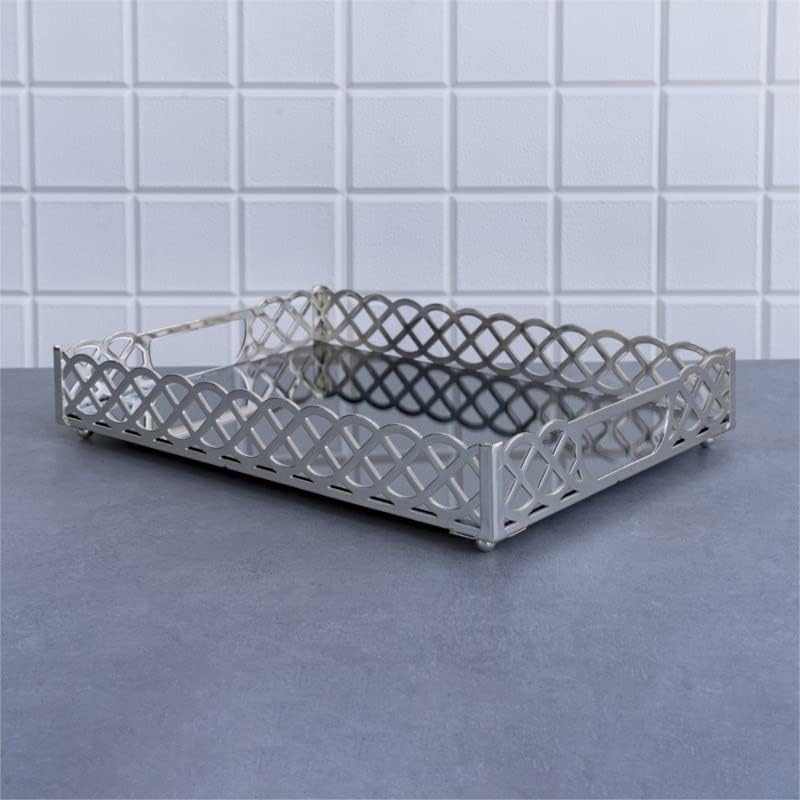 Zeyve Knit Pattern Laser Tray - Silver, 40x30x6 cm