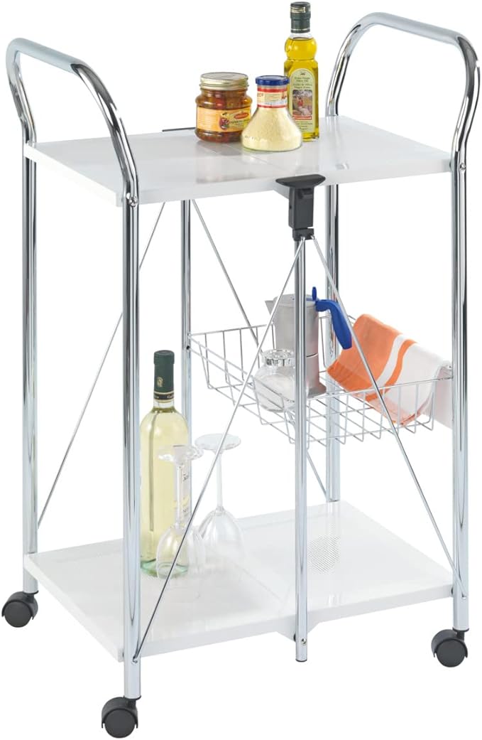 Wenko Sunny Foldable Kitchen and Utility Trolley, White, 60 x 90 x 44 cm