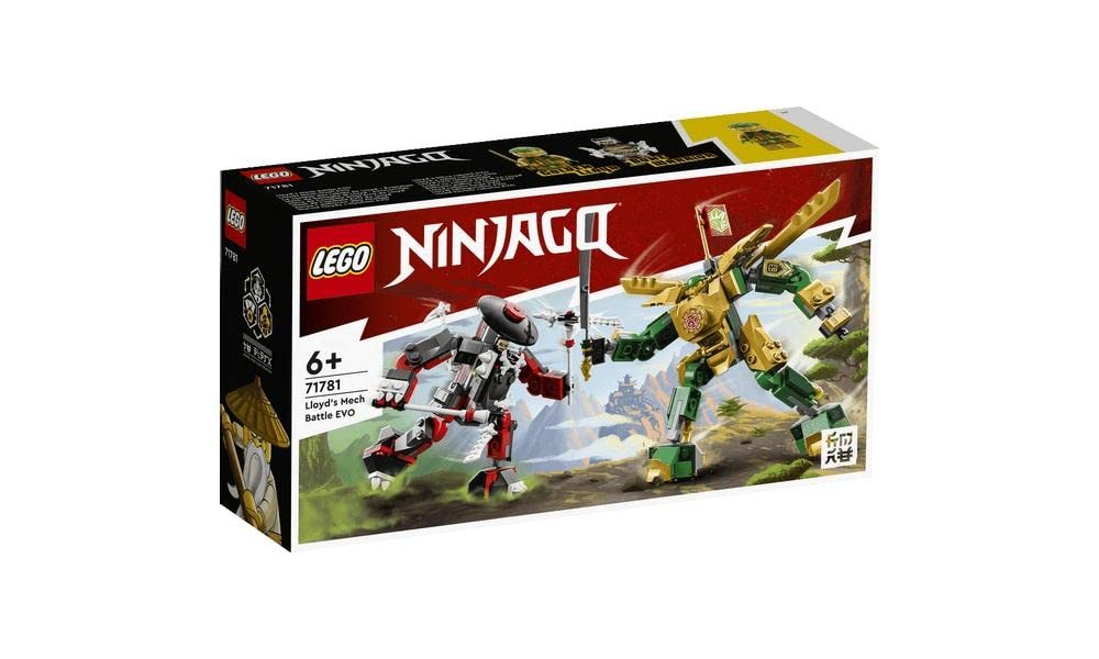 LEGO NINJAGO Lloyd’s Mech Battle EVO Building Set 71781, with 2 Action Figures, 2 Posable Ninja Action Figures to Build, Ninja Toy for Kids Ages 6+ with Bone Warrior and Golden Lloyd Minifigures