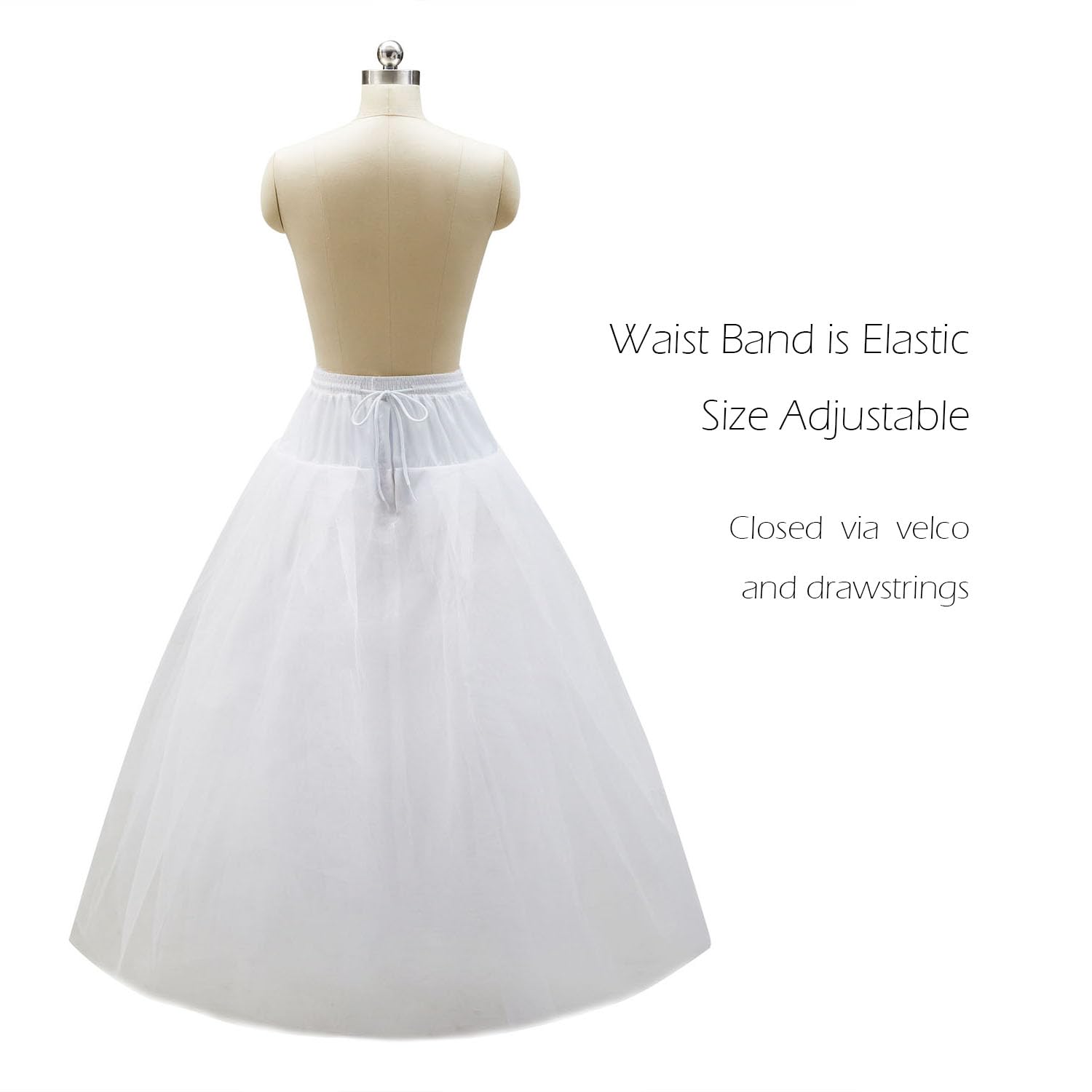 Aprildress A-line Hoopless Petticoat Crinoline Underskirt, White, Size One Size